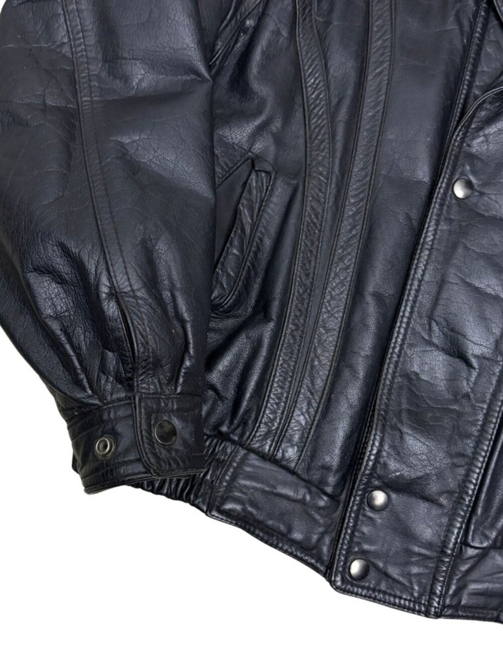 Vintage GALLUCCI LEATHER Coat Korean Bomber Black Retro Jacket Mens Large - Picture 3 of 6